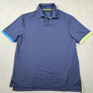 IBKUL Polo Shirt Mens Medium Blue Mesh Performance Golf Athletic UPF 30 Outdoor